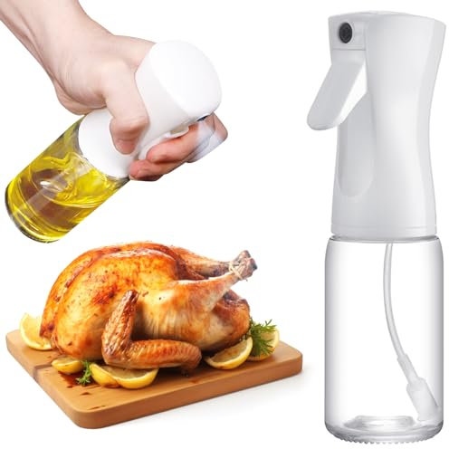 AMJKEJI Ölsprüher Glas 200ml Multifunktional Olivenöl Sprüher Öl Sprühflasche Tragbar Sprühflasche für BBQ, Küche, Grill, Salat, Weiß