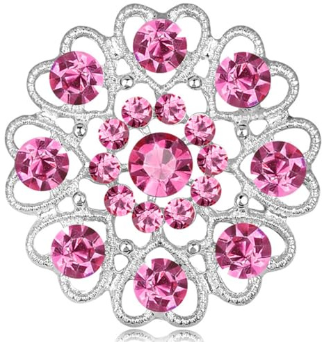 FAIRYGATE Crystal Brooch Brooches for Women Crystal Flower Brooch Pins for Ladies Brides Openwork Diamond Heart Lapel Pin, B3009