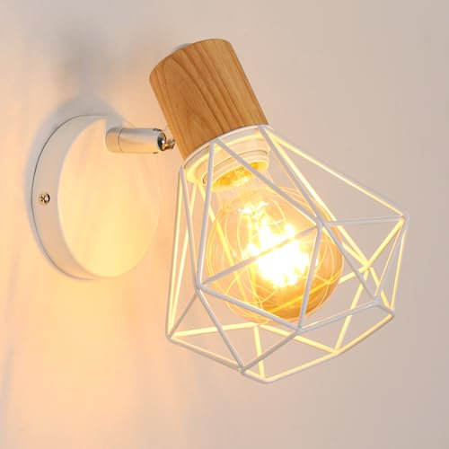 Comely Lampada da Parete Interna Industriale Metallo Gabbia Design, E27 Applique Camera da Letto, Regolabile 360° Plafoniera da Parete Interno per Corridoio Soggiorno Cucina
