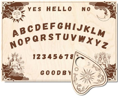 CREATCABIN Tableau Spirituel Bois Solaire avec Pendule,Lune,Planche,Divination,Planches Parlantes avec Planchette,Tableau à Messages Métaphysique pour Wicca,Objets,Sorcière,Fournitures,30x21cm