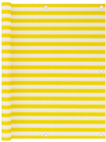 Homgoday Balcony Privacy Screen, Balcony Cover, UV Protection, Balcony Cladding, Balcony Privacy Screen, Balcony Surrounds, Opaque for Balcony, Patio, Yellow and White, 120 x 600 cm, HDPE