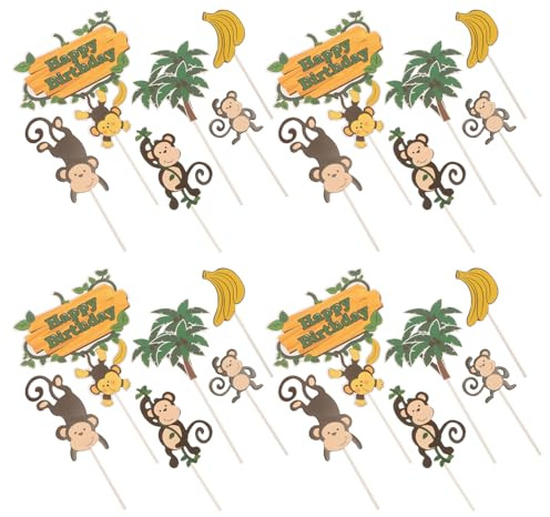 BESTonZON 24er Packung Affen-Tortenstecker - Kuchendeko Für Geburtstage Tortendeko Set Mit Affenmotiv Ideal Für Kindergeburtstage Und Partys Cupcake Topper Geburtstagskuchendeko Mit