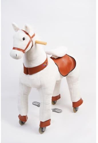 Caballo mecánico Infantil de Peluche Blanco Talla L con Estructura metálica Asiento ergonómico reposapiés Ruedas PU y Asas de Madera Ponyride Zafiro ATAA Toys