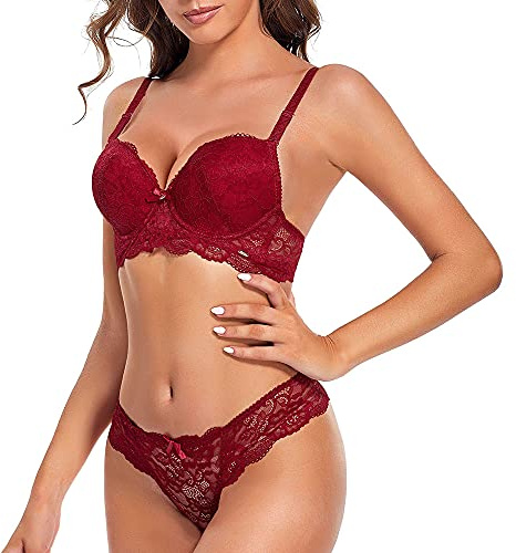 SHEKINI Dessous Set Damen Unterwäsche BH Set Spitze BH und Slip Abnehmbare Träger Push Up BH mit Bügel Sexy Lingerie String Tanga Unterwäsche Frauen