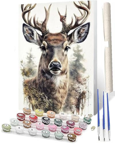 WMZPOY Malen Nach Zahlen Erwachsene Anfänger Tier Hirsch-5 DIY Handgemalt Ölgemälde Kits auf Leinwand mit Pinseln Acrylpigment Deko Painting by Numbers 40 * 50