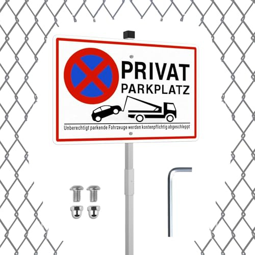 Cartello di parcheggio privato con palo da 70 cm, in alluminio, 30 x 20 cm, per parcheggio privato, veicoli sono rimorchiati a pagamento