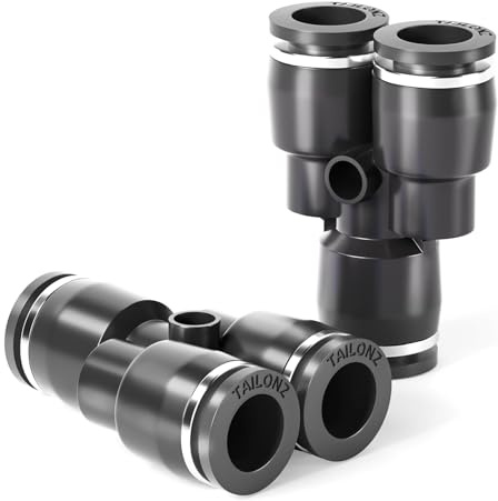 TAILONZ PNEUMATIC Negro 4MM OD Y Spliter Plástico Push to Connect Accesorios 3 Ways Tubo Conectar Push Fit Push Lock PY4(Pack de 2)