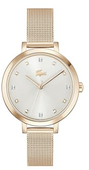 Lacoste Uhr mit DREI-Zeiger-Quarzwerk für Damen Kollektion RIGA mit Edelstahl-Mesh-Armband – Erhältlich in Gold oder Rotgoldfarbe