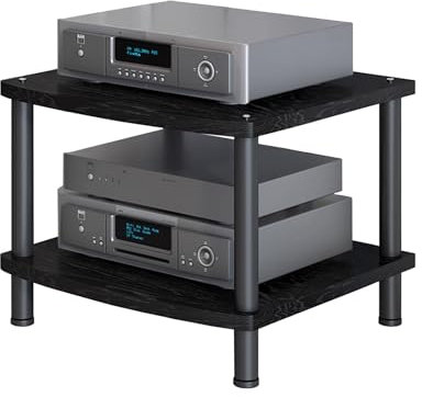 Floor Standing Audio Rack Tower CD Player Stand Stereo Components Cabinet with Wooden Shelf 2 Tier AV Media Stand for Home