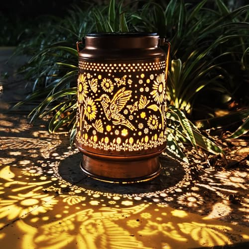 Solar Lanterns Outdoor Waterproof, Watering Can Lights, Garden Decor Metal High Brightness LED Light, Solar Hanging Lantern for Garden,Yard,Patio,Lawn (Hummingbird )