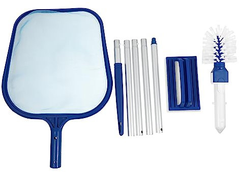 Sosoport Swimming Pool Cleaning Brush Kit and Leaf Skimmer Net Five-section Telescopic Pole for Shallow Water Pool Maintenance
