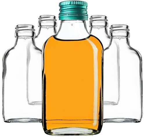 KADAX Flachmann 100ml, 100 pezzi, piccole bottiglie di vetro con tappo a vite, flaconcini, bottiglie vuote da riempire, mini bottiglie per liquore, grappa (Verde)