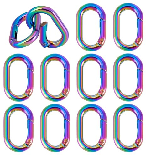 PH PandaHall 12 llaveros de resorte de arco iris, 35 x 21 mm, hebillas ovaladas de aleación, ganchos de resorte, anillos de conexión para llavero, bolso, mochilas, joyería, manualidades