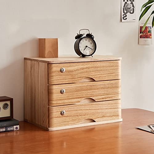 Aktenschrank aus Massivholz mit abschließbaren Schubladen, Holz-Aufbewahrungsbox für Schreibtisch, 3-lagig, flaches Design