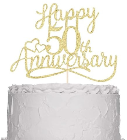 WUSJCOF Cake Topper 50 Aniversario Bodas de Oro Brillante, Decoraciones Elegantes para Tarta de 50° Aniversario Bodas de Oro