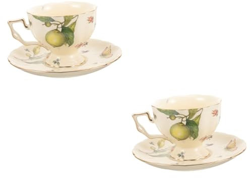 TOPPERFUN 2juegos Taza De Cerámica Con Platillo Para Leche Diseño Elegante y Vintage Para Tarde Resistente y Para Doméstico