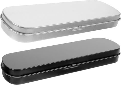 CLISPEED 2 Pack Metal Pen Storage Case, Hard Pencil Box for Pens and Crayons, Anti-Scratch Hinged Lid Design, for Bag or Briefcase, School and Office Use
