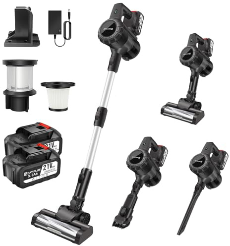 Aspirateur sans Fil 6 en 1, Aspirateur Balai Multifonction Puissant de 15 000 pa, avec 65 Min d'Autonomie, Aspirateur Balai Portable avec LED, Filtre HEPA, pour Tapis, Moquettes et Poils d'animaux
