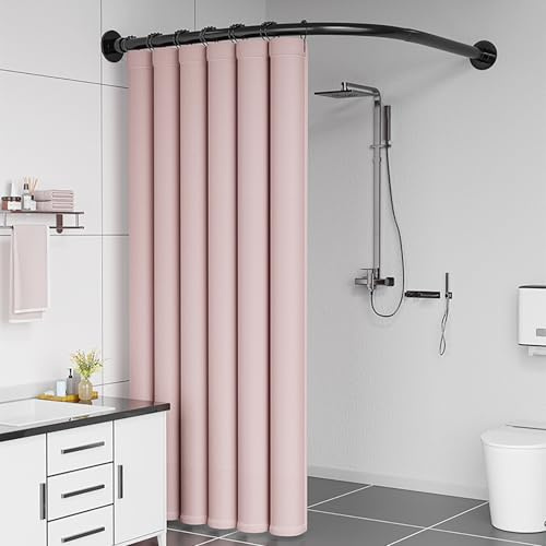 Verstellbare Duschvorhangstange L Form Ohne Bohren, Duschstange Für Duschvorhang 304 Edelstahl, Ohne Deckenhalterung Erweiterbar Gebogene Eckduschstange, Für Ba(Size:A 70-95m x 70-95cm,Color:schwarz)