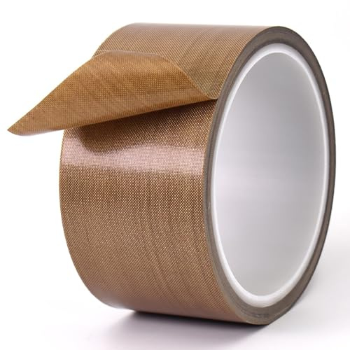 Misuyue Teflonband Klebeband, Hitzebeständiges Klebeband 55mm x 10M, Teflon Tape PTFE Glasgewebeband für Vakuumiermaschine Impulsversiegeler, Hitzebeständiges bis 300℃ (Braun)