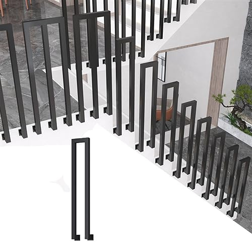 Black Wrought Iron Handrail for Outdoor Steps Square Side Mounted Bannister Rail for Stairs Garden Decking Terrace Balcony Indoor/Outdoor Use U Shaped 4 Pieces