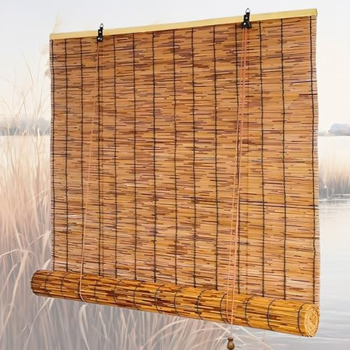 Interior Reed Roller Blinds Roman Blind for Bathroom Kitchen Window 90 100 120 145 165 Cm Wide Sunshade Natural Bamboo Shades Privacy Protection Retro Bamboo Roll Up Curtains With Lifter
