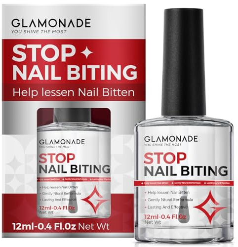 Glamonade Stop Nail Biting: Thumb Sucking Deterrent No Bite Nail Polish Clear Nail Varnish Water Resistant Quick Drying Promotes Fast Nail Growth Bitter Nail Polish Safe For Children and Adults 12ml