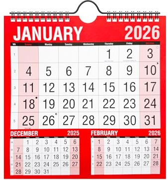 2026 Calendar Three Months to View Wall Calendar Spiral Bound Hanging Year Planner With UK Holiday Marked Dates - Monthly Organiser for Home, Office, School & Business