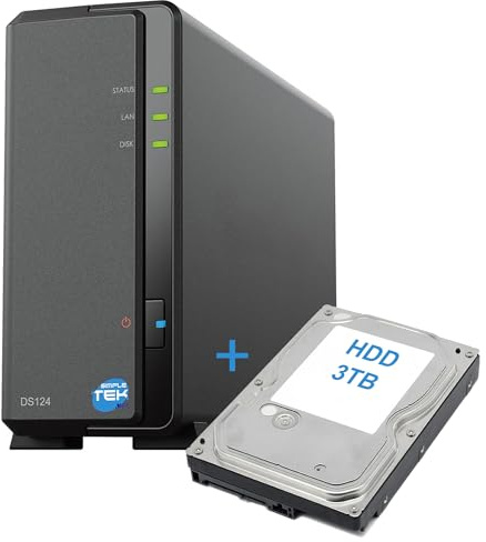 SIMPLETEK - Stockage réseau NAS 1 baie avec disque dur SATA 3,5 pouces 1 To - Ethernet gigabit, 1 Go de RAM, USB 3.2, - Noir (reconditionné)
