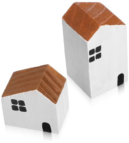 ABOOFAN 2 Stück Teiliges Holzhaus Dekoration aus Holz Kompakte Feine Verarbeitung als Desktop und Ornament Natürliche Holzdeko für Moderne Einrichtung