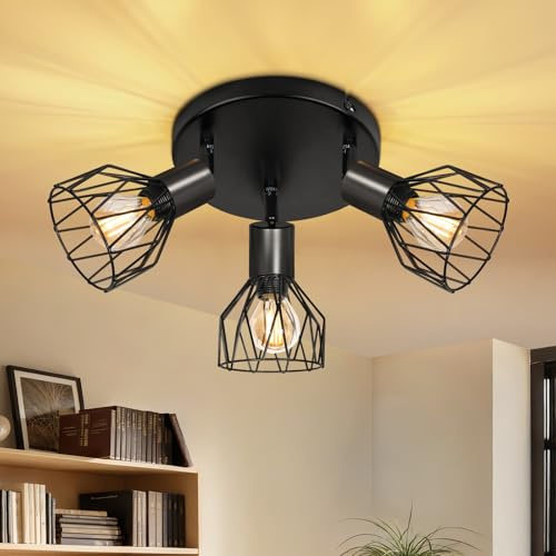 Dehobo Deckenstrahler 3 Flammig E14 Deckenlampe Schwarz Schlafzimmerlampe | Deckenleuchte Küche, Deckenspots 350° Horizontal 90° Vertikal drehbar, Max 50 W für Wohnzimmer Küche Ohne Leuchtmittel