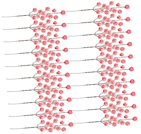 DIYEAH 20pezzi Bacche Rosse Artificiali Glassate Steli Di Agrifoglio Innevati Per Composizioni Natalizie Rami Di Bacche Per Centrotavola Decorazioni Invernali Fai Da Te