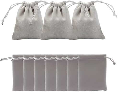 Canvas Trend 10 Pcs 7x9cm Velvet Small Drawstring Bag, Reusable Grey Jewellery Pouch, Mini Gift Bags for Jewellery, Small Drawstring Pouch for Wedding Party Valentine Christmas Ring Necklace Storage