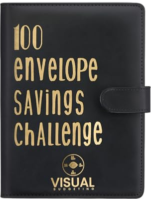 100 Envelopes Money Saving Challenge,Challenge Binder, Easy and Fun Way to Save $5,050, Challenges Budget Book Binder with Cash Envelopes(Black or White) Libro de ahorros Negro o Blanco (Black)