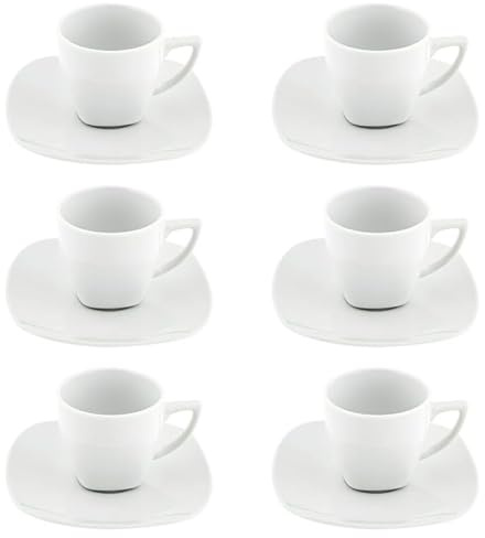 Villa Altachiara, Tazzine Da Caffè, Set Da 6, Tazzine 80 Ml + Piattini, In Porcellana, Linee Quadrate, Adatte A Microonde E Lavastoviglie, Linea Magnolia Bianco
