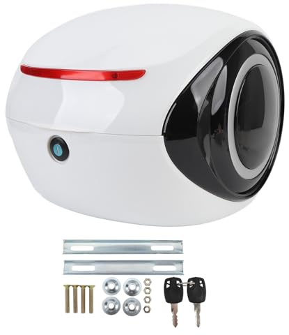 Zohisin Top Case de Moto 32L ABS Sportif Boîte de Queue Portable avec Dossier et Bandes Réfléchissantes pour Moto Scooter Casque de Vélo Électrique Support de Rangement Blanc (Blanche)