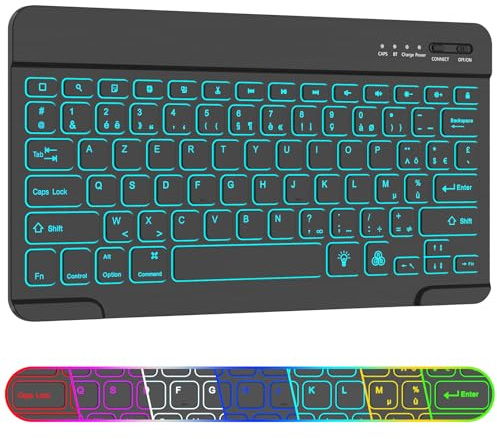 AMZBOSS Tastiera senza fili, tastiera Bluetooth, tastiera per iPad portatile, compatibile con iOS, Android, Windows, per iPhone, iPad, Samsung, Lenovo, Huawei e Altri, per ufficio e studio (illuminato