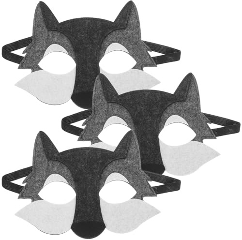 SUPVOX Lot de 3 Masques de Loup pour Garçon et Filles, Demi-masques en Feutre Gris, Accessoires de Cosplay et Déguisement pour Fêtes D’anniversaire, Activités Scolaires et Jeux de Rôle