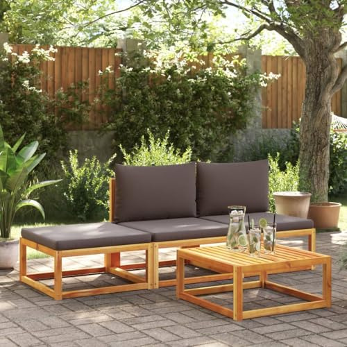 HGFDCBK Set di 4 divani modulari da giardino in legno di acacia massiccio con schienali in corda intrecciata e cuscini imbottiti spessi, rivestimenti rimovibili, per terrazza o giardino