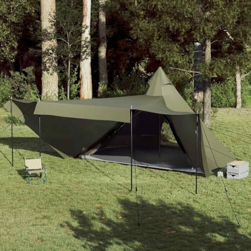 Ziaphsol Tipi Familienzelt für 8 Personen Olivgruen, wasserdichtes Campingzelt mit Zelt Plane, Gestaenge, Belueftung, Packmass 67 x 24 x 25 cm, Fuer Outdoor Wanderung Festival