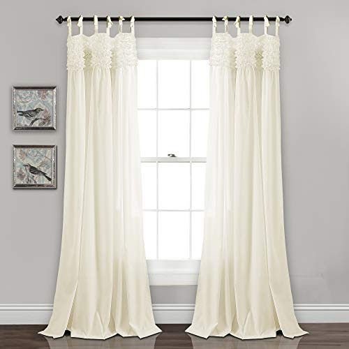 Lush Decor Lydia Vorhänge, Rüschen, Fensterpaneel-Set für Wohnzimmer, Esszimmer, Schlafzimmer, 213,4 x 101,6 cm, Elfenbeinfarben