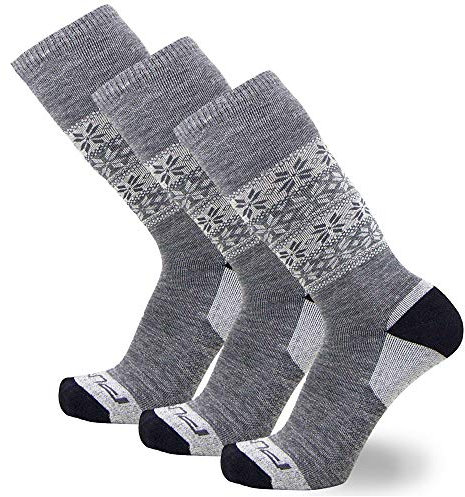 Kinder Alpaka Skisocken – Warme Wolle Skisocken für Jungen und Mädchen – Skifahren Snowboarding, Jungen Mädchen, Gray - 3 Pack, Small/Medium