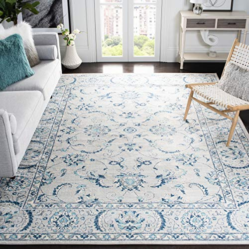 SAFAVIEH Area Rug 8x10 - Brentwood Collection - Large - Light Grey & Blue, Oriental Floral Scroll Design, Non-Shedding & Easy Cleaning, Ideal for Living Room, Bedroom, Office, Dining Space (BNT854G)