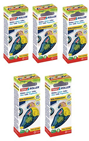 tesa Kleberoller, Wieder ablösbares Kleben, nachfüllbar (Kleberoller, 5er Pack)