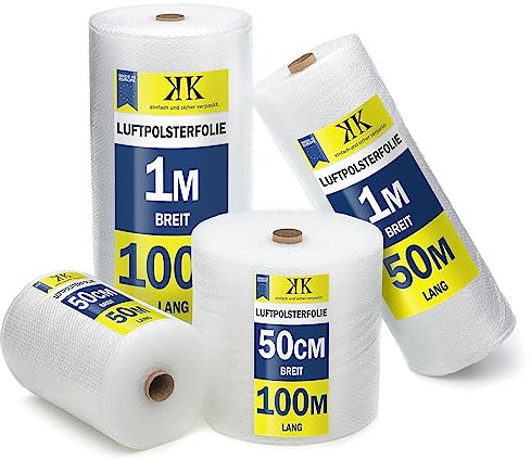 KK Verpackungen® Luftpolsterfolie, 100cm x 100m | Recyclebare Noppenfolie, Versandfolie, Polsterfolie mit 1m Rollenbreite