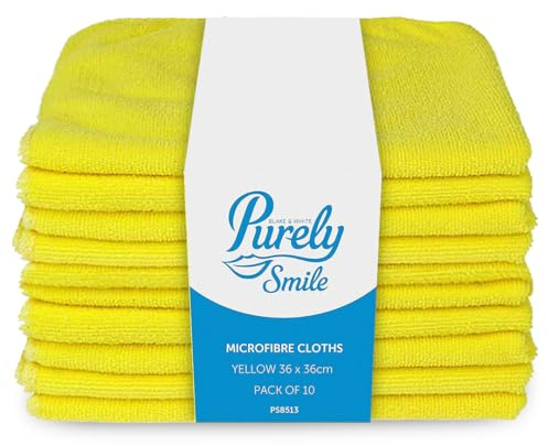 Blake & White Purely Smile Yellow Microfibre Cloths 10 Pack – Reusable Cleaning for Home & Industrial Use – Ultra Fine Cloth for Dirt & Grease – 90 Percent Polyester & 10 Polyamide Material (37x37cm)