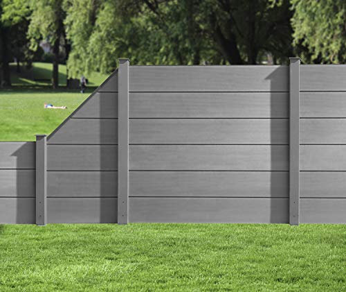HORI WPC XXL Sichtschutz-Zaun, Steckzaun, Gartenzaun Komplettset beidseitig glatt 1x Quadratisch + 1x Pfosten zum Aufschrauben Zaun: Grau I Pf.: Anthrazit