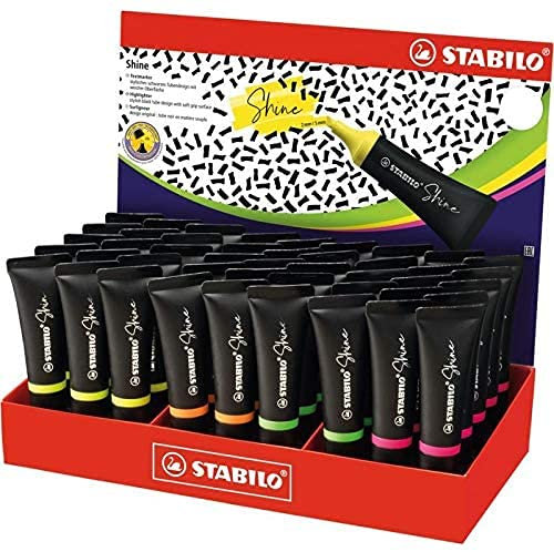 STABILO Textmarker Shine, 45 Stück, Mehrfarbig, Meißelförmige Spitze, Highlighter, Marker