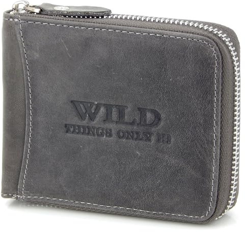 ekavale Echtleder Geldbörse mit Reißverschluss – RFID Portemonnaie für Männer, Geldbeutel Herren, Wallet (Grau)
