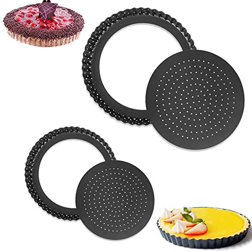 sylbx 2 Pezzi Teglia Crostata per Pizza, Teglia Rotonda Antiaderente per Pizza, Tortiera Forata, 5 e 8 Base Rimovibile e Bordi Scanalati, Teglie per Crostata per Realizzare Quiche